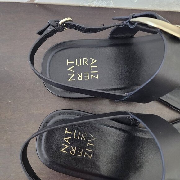 NEW Naturalizer Taylor Flat Sandals Black Leather 8W Ankle Strap - Picture 6 of 7
